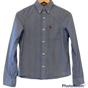 Abercrombie Kids Blue Stripe Long Sleeve Button Down Shirt Muscle Fit Cotton XL
